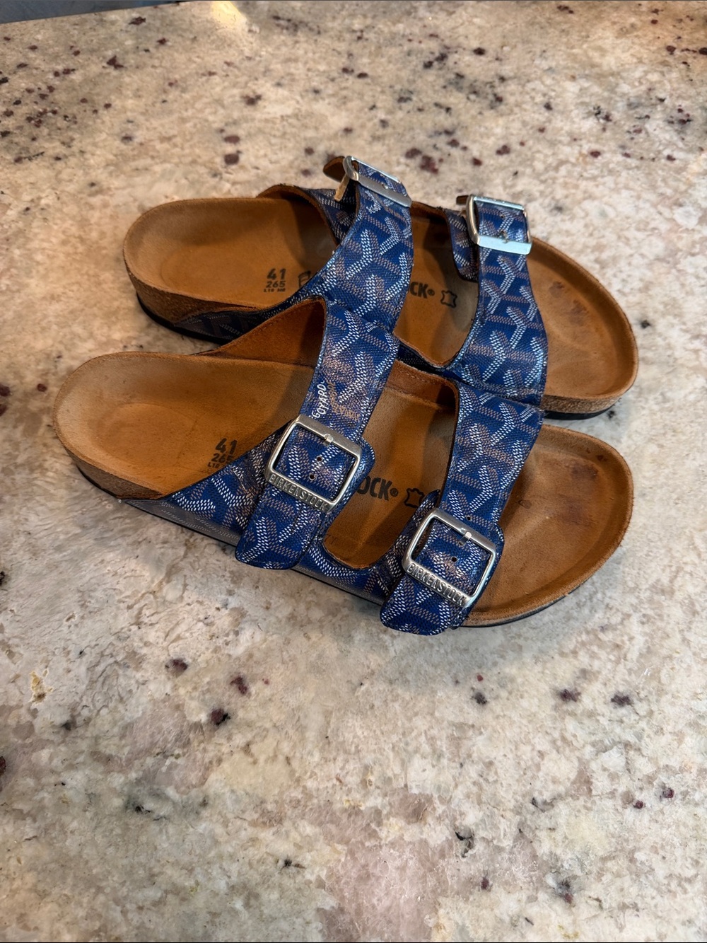 Birkenstock Navy Pattern Double-Buckle Sandals goyard custom